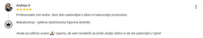 Slaščičarska trgovina Makaboshop spet prejela 5zvezdno oceno