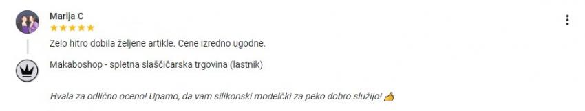 Nova ocena in odlično mnenje kupca o Makaboshop.si
