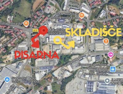 Zemljevid s prikazom pisarne in skladišča podjetja Makabo d.o.o.