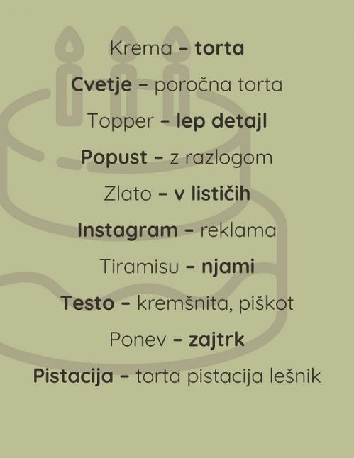 Asociacje, ki nam jih je zaupala Maja Habjan iz slaščičarne Torte Bella