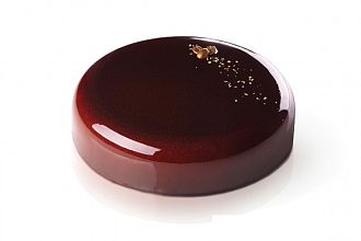 slaščica izdelana z universo modelom prelita s temno čokolado mirror glaze