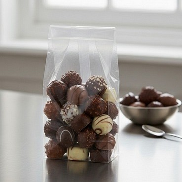 celofanska vrečka polna sladkih čokoladnih pralin