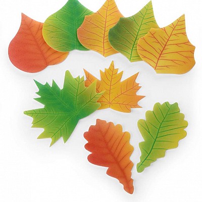 različno obarvani listi za spomladansko ali jesensko dekoracijo slaščic