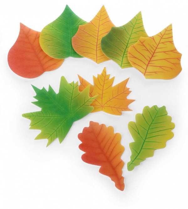 različno obarvani listi za spomladansko ali jesensko dekoracijo slaščic