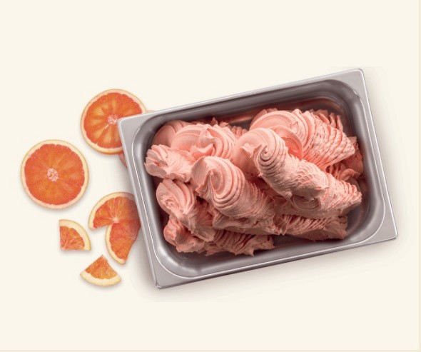 praškasti izdelek za enostavno in hitro pripravo sladoleda z okusom rdeče pomaranče